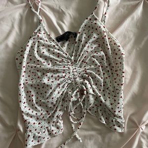 Boutique Red Floral Front Tie Crop Top